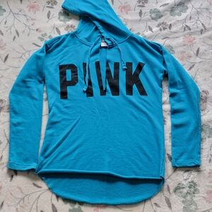 PINK Victoria's Secret Blue Hoodie with Black Lettering